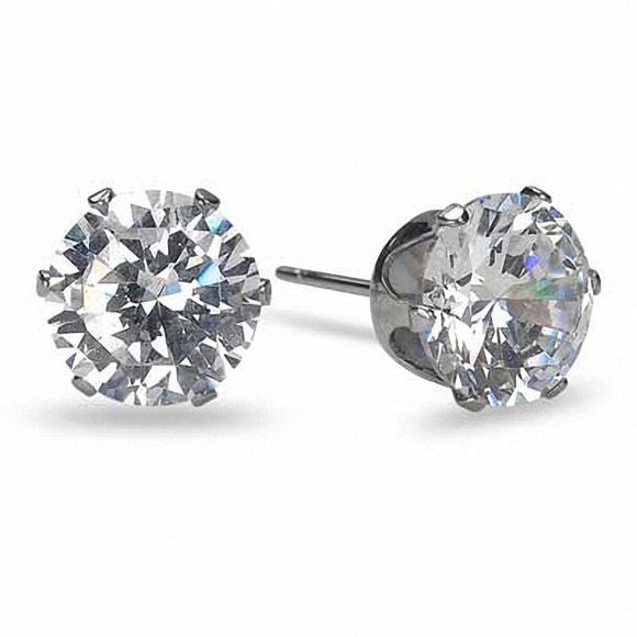 Jewelry - Two Pairs 8mm Cubic Zirconia Earrings